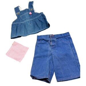 Denim Doll Outfit With Top Shorts & Pink Checkered Bandana Used READ
